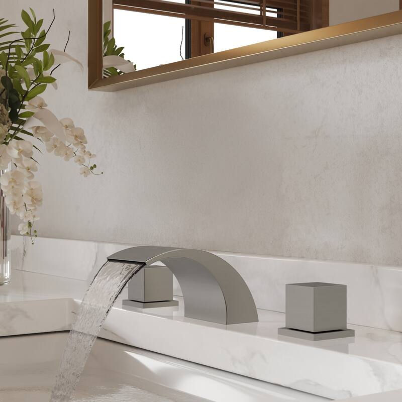 GRANDJOY Low Arc Waterfall Widespread Bathroom Sink Faucet