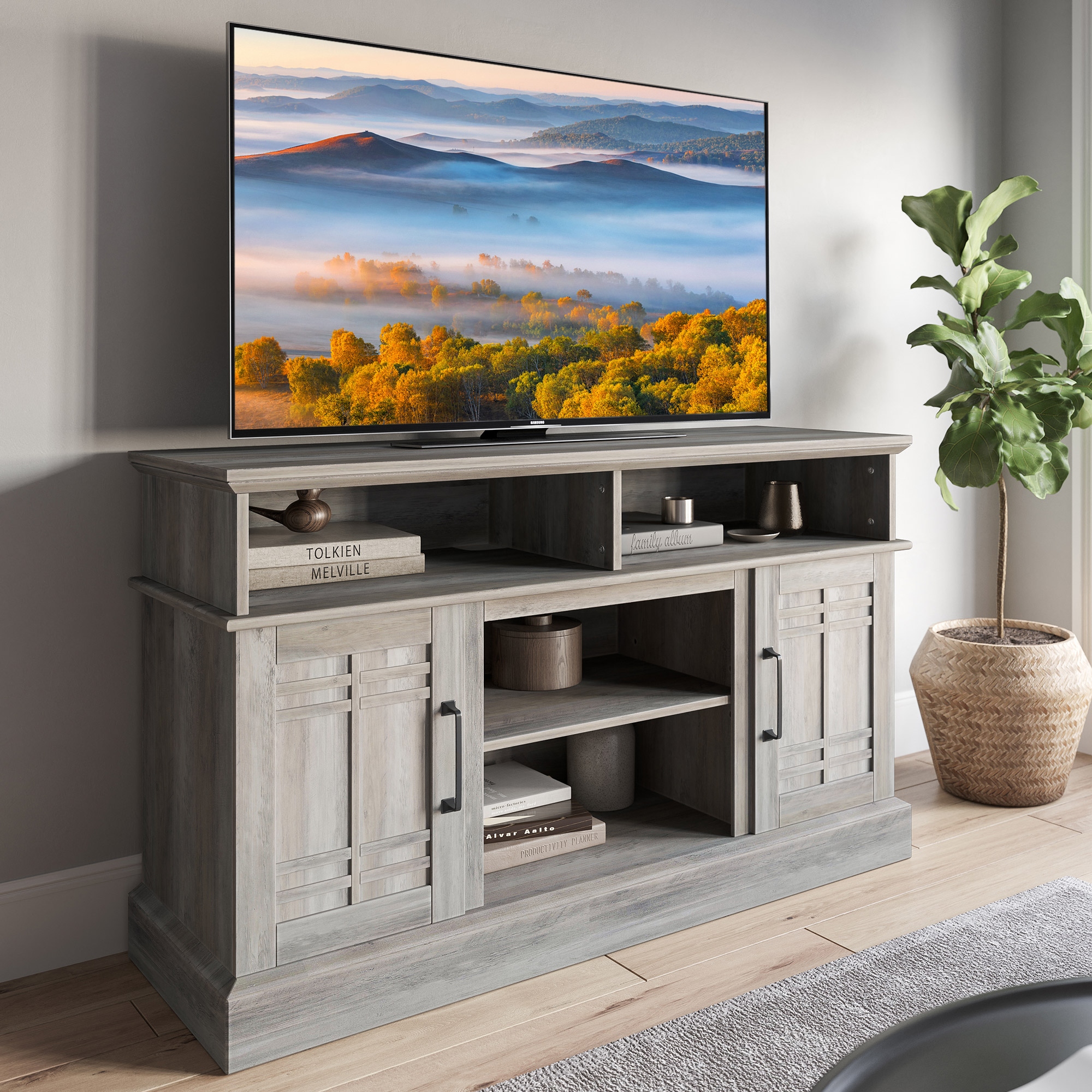 Washed wood sales tv unit