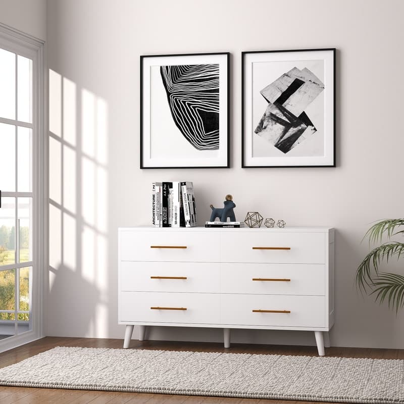 Wood 6 Drawer Double Dresser, Chest Of Drawers Cabinet, TV Stand for Bedroom, Livingroom and Enterway