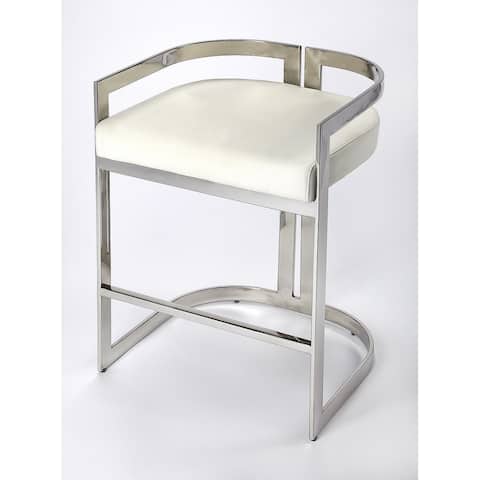 Nickel Plated White Faux Leather Counter Stool - 28"H x 20.25"W x 19"D