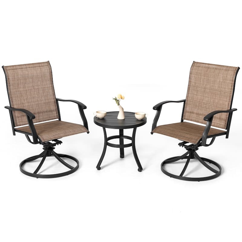 Outdoor 3-Piece Bistro Set, Textilene Fabric, Powder-Coated Iron Frame