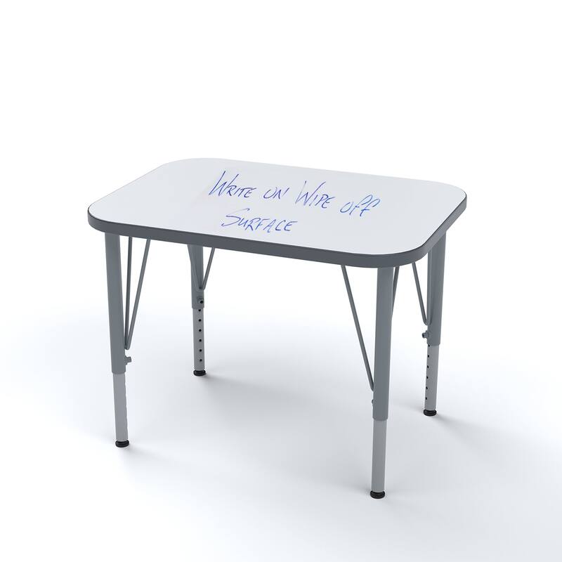 Tot Mate Versa Kids Desk Rectangle 27" x 20" Classroom Table - Adjustable Height 14-23" - Write On Wipe Off - White/Midnight Velvet