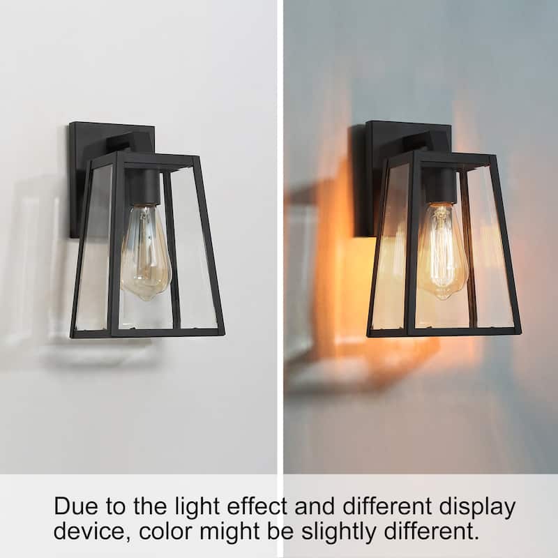 Bern 1-Light Black Lantern Outdoor Wall Sconce Lights Patio Glass Lamps - L 6"x W 6.5"x H 10.5"