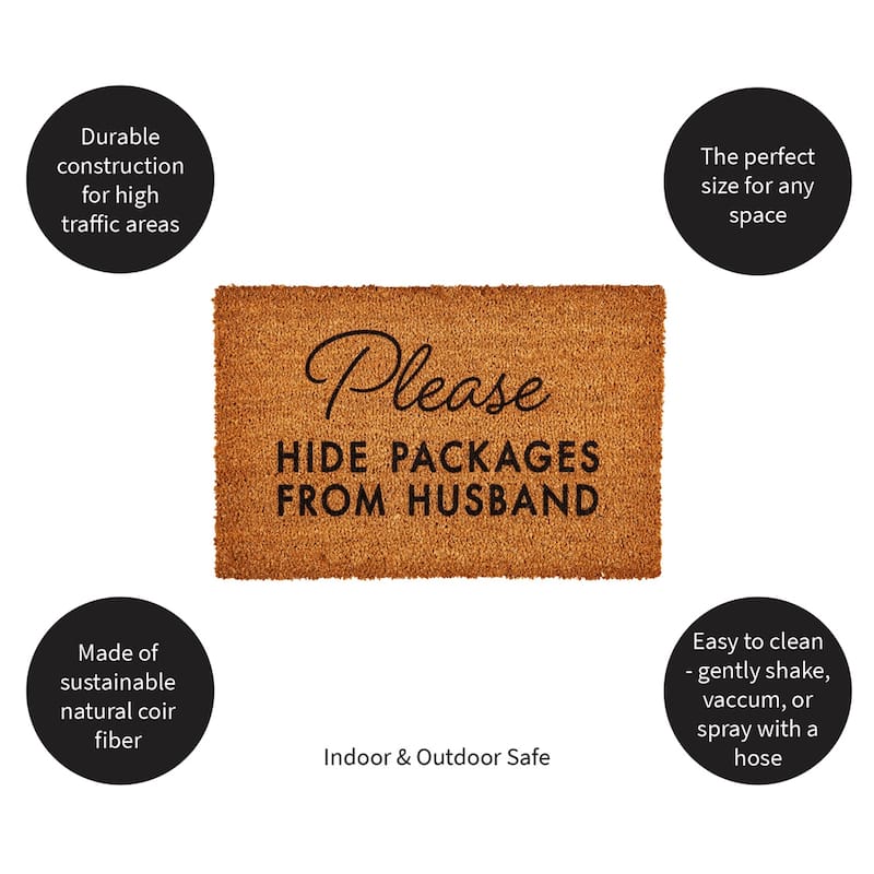 "Please Hide Packages from Husband" Coir Door Mat