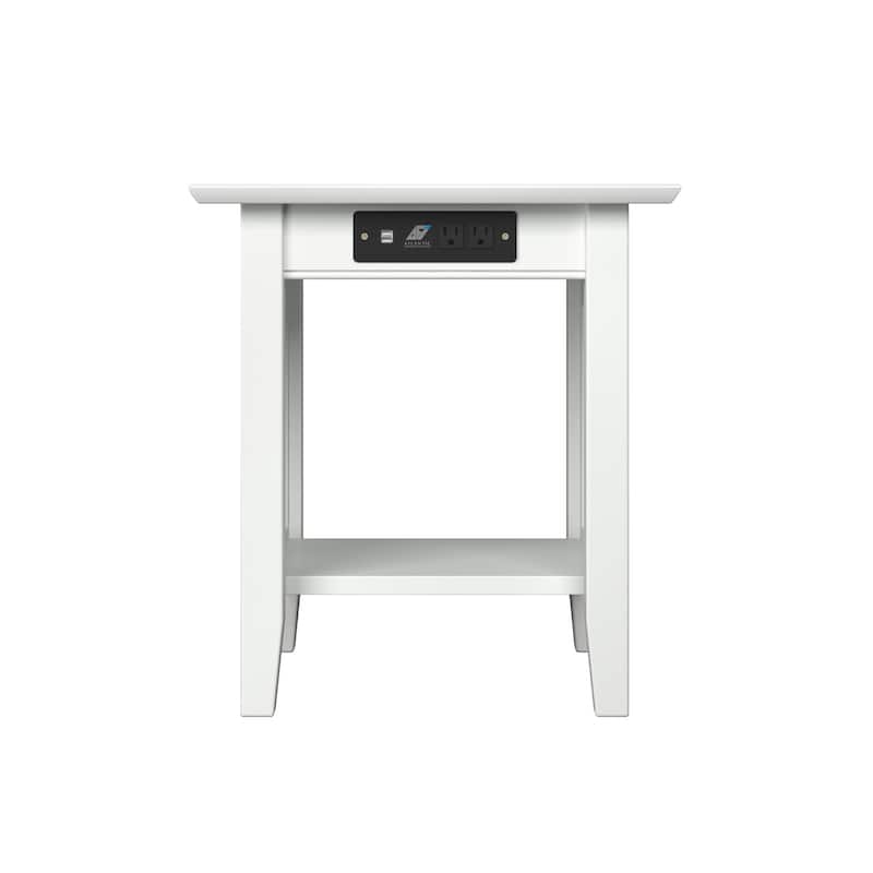 Nantucket Solid Wood End Table with Built-In Charging Station in White