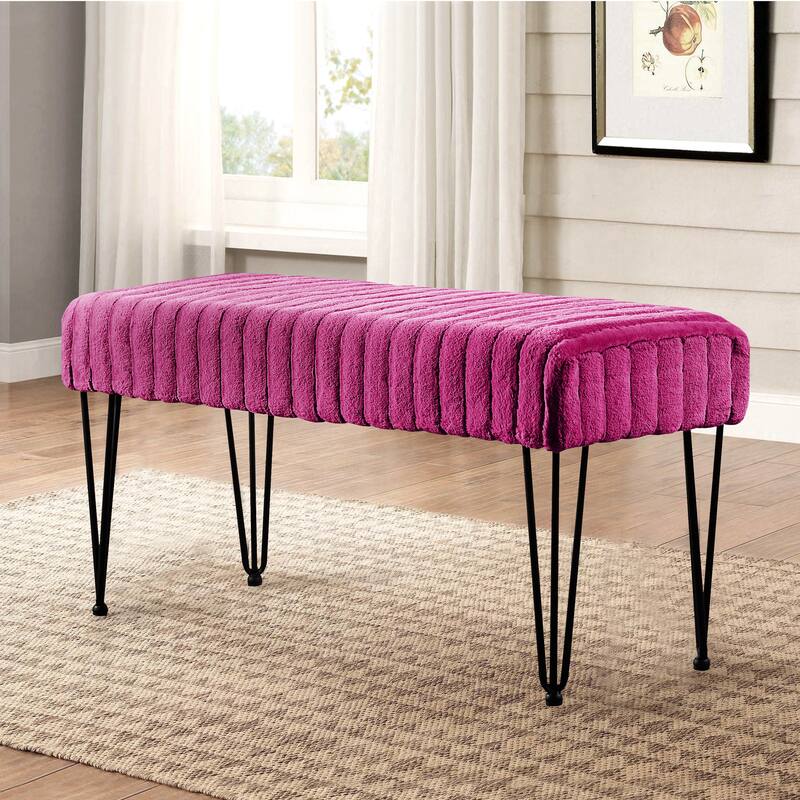 Serenta SuperMink Fauxfur Ottoman Bench - 46" x 16" x 22" - Fuchsia Rose