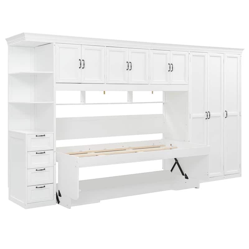 Twin Murphy Bed with Wardrobe, Cabinet, and Desk for Small Spaces