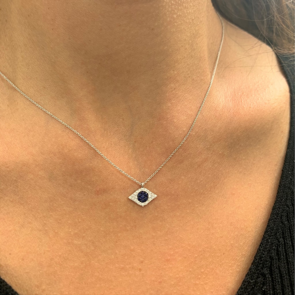Joelle Evil Eye Necklace Diamond & Sapphire 14k Gold 1/10 ct TDW Gift for Her