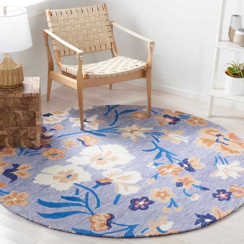 SAFAVIEH Handmade Jardin Radelina Floral Wool Rug - 6' Round - Blue/Ivory