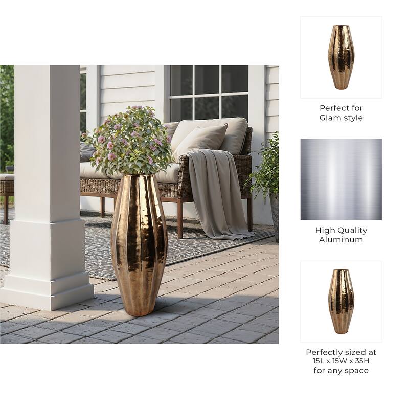 Metal Flower Vase with Hammered Textured Finish Home Decor - 35" Gold