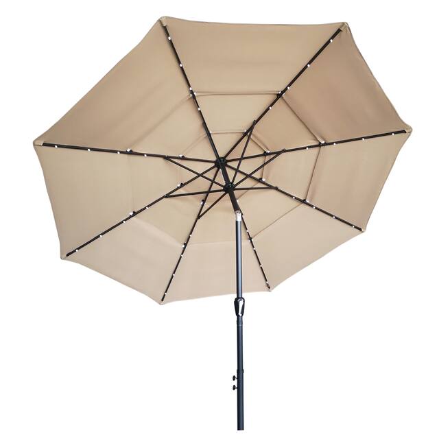 11FT Solar LED Lighted Patio Umbrella with 8 Ribs