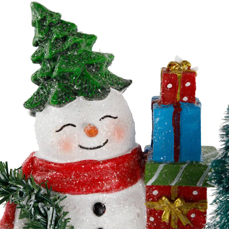 Shopping Snowmen Couple with Presents Christmas Figurines - 8" - Set of 2