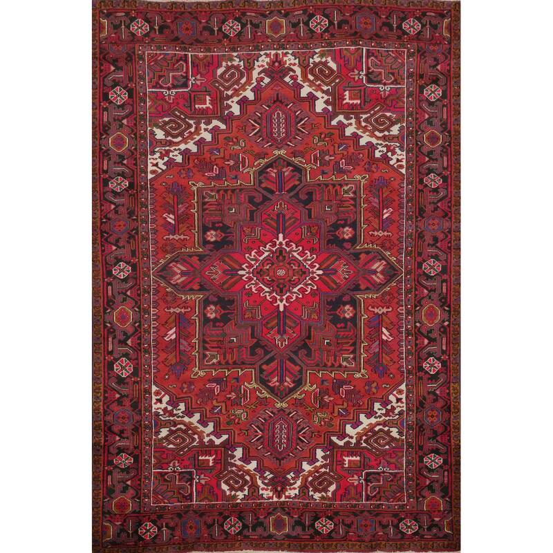 Hand Knotted Oriental 100% Wool Carpet Traditional Medallion Red Heriz Area Rug - 9' 7'' X 6' 9''