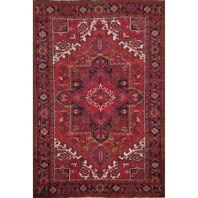 Hand Knotted Oriental 100% Wool Carpet Traditional Medallion Red Heriz Area Rug - 9' 7'' X 6' 9''