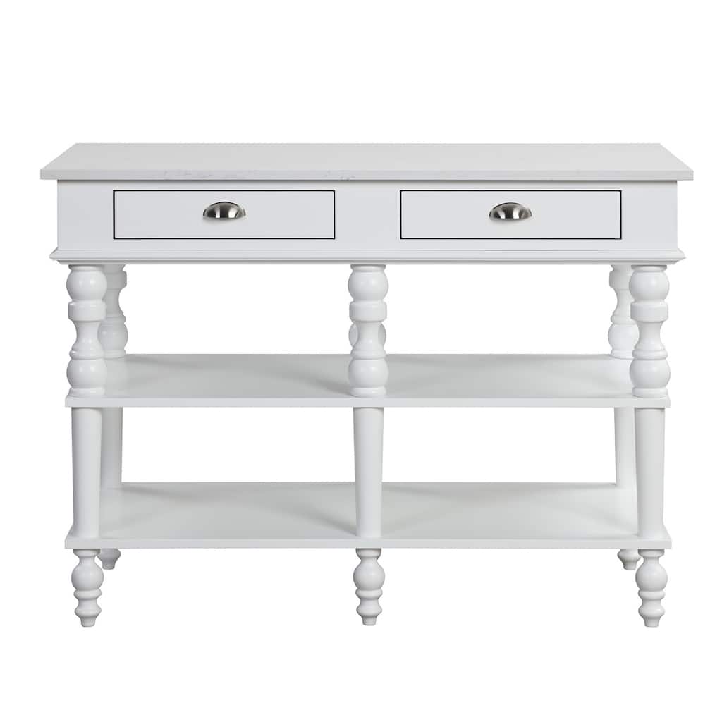 Rectangular Kitchen Island with 2 Drawers in White