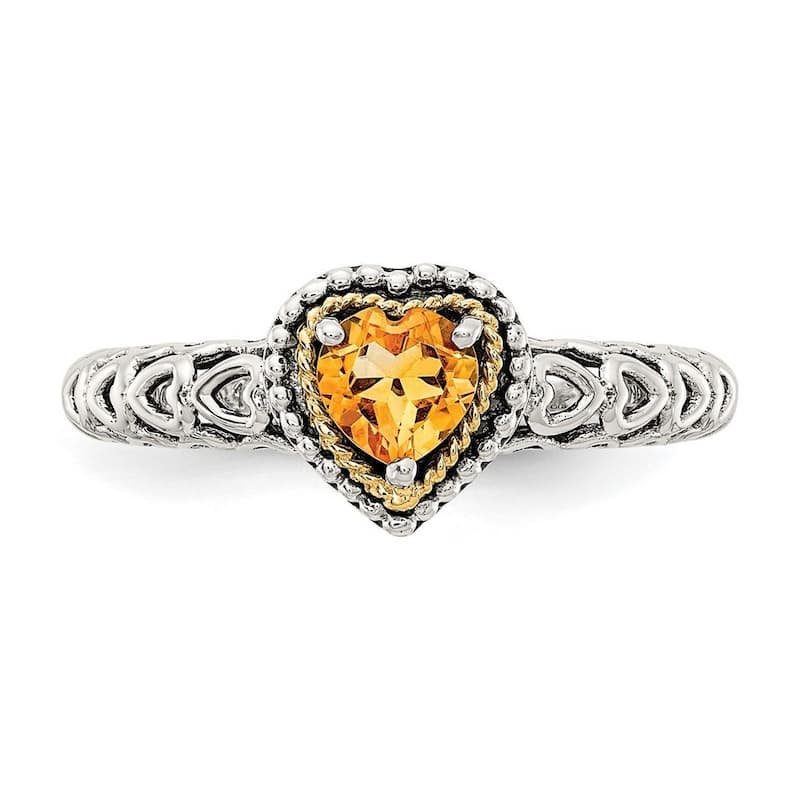Curata 925 Sterling Silver Polished Prong set With 14k Citrine Ring
