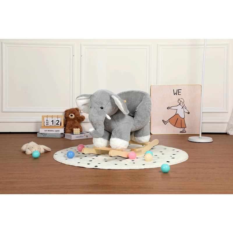 Kids Ride-On Rocking Horse Toy with Lullaby Song, Rocking Toy with Hand Puppets & Safety Belt