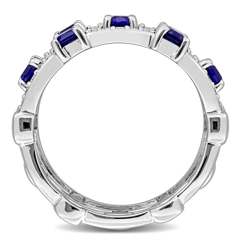 Miadora 1ct TGW Created Blue Sapphire 1/3ct TW Lab-Grown Diamond 3-Row Ring in Sterling Silver