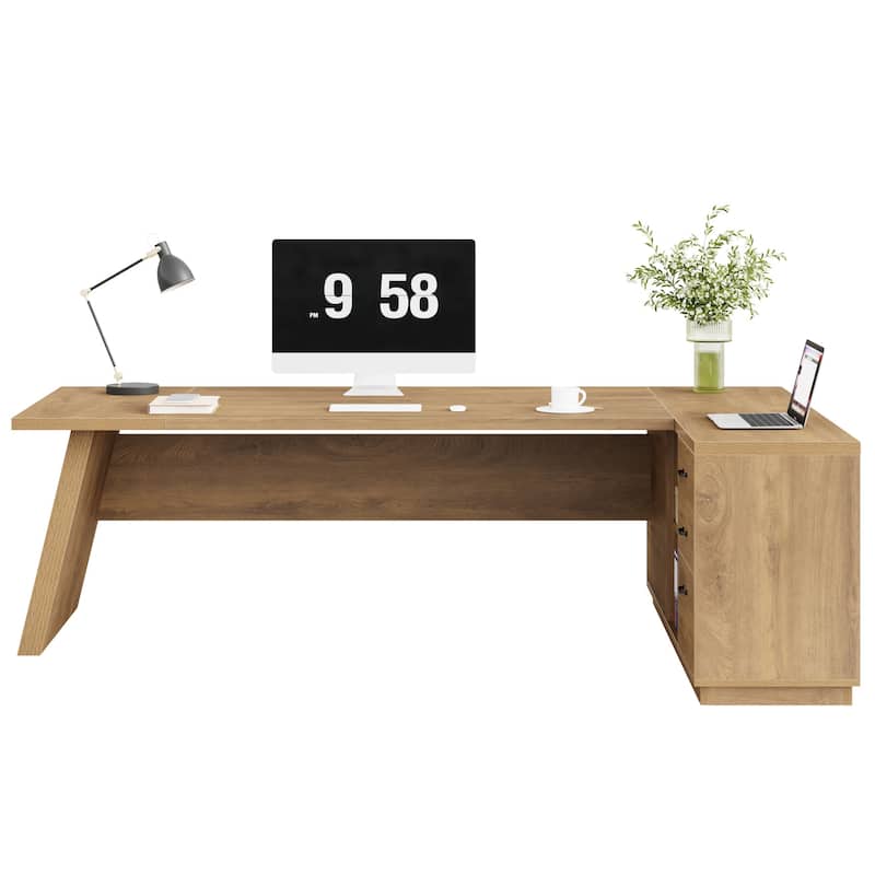 78.7-Inch L-Shaped Executive Desk Computer Desk with File Cabinet