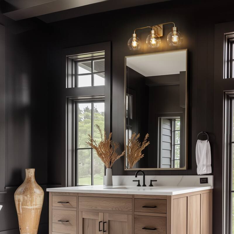 Black/Gold 3-Light Modern Farmhouse Bathroom Vanity Lights Glass Linear Wall Sconces - 24.5" L x 6" W x 9.5" H