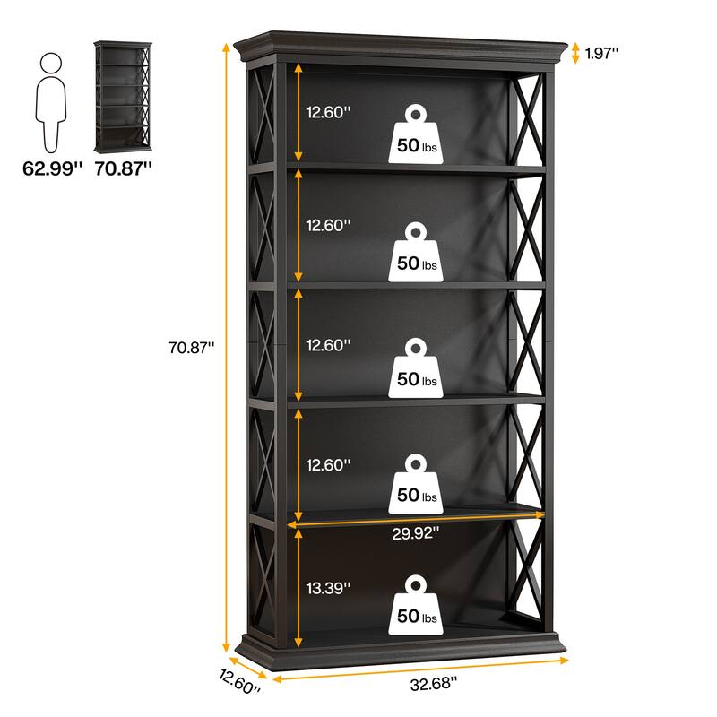 71-inch Tall 6-tier Industrial Bookcase - 11.8"D x 31.5"W x 70.86"H