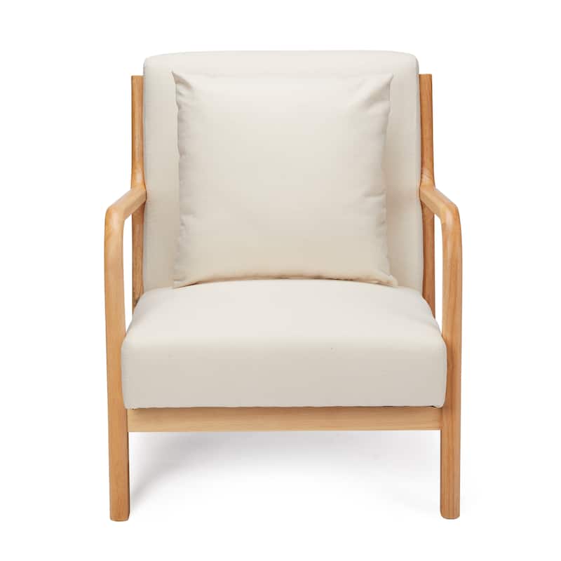 Jomeed Oak Wood Frame Mid Century Modern Accent Chair for Living Room, Beige - 13.9