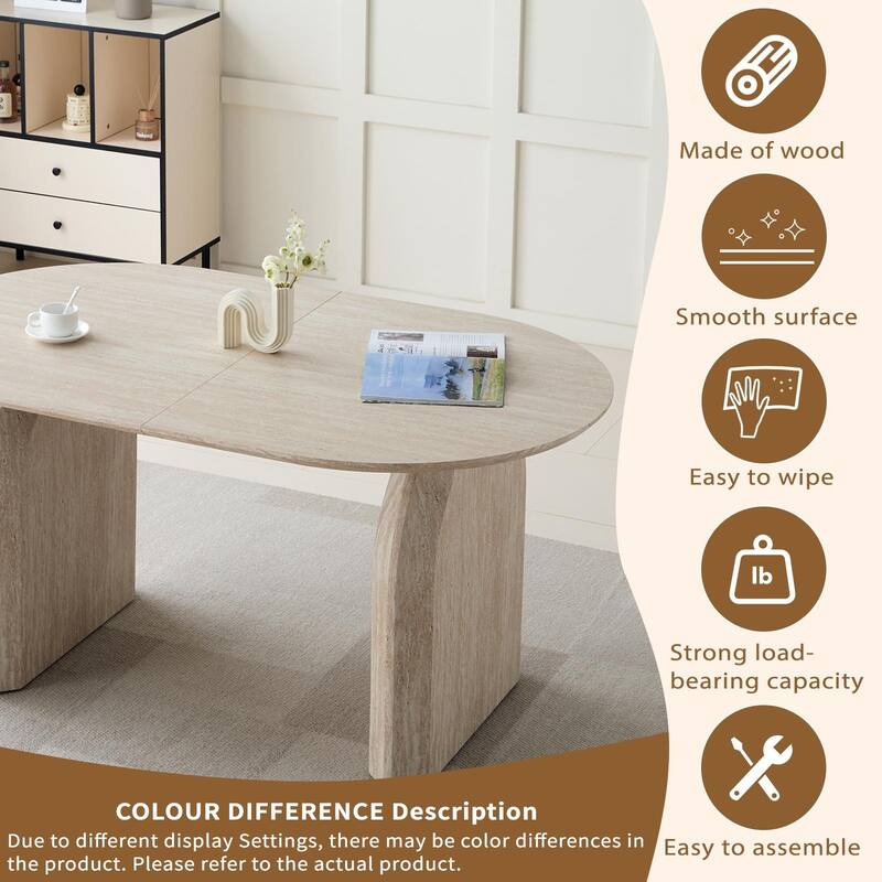 HOMYLIN Extendable Oval Dining Table with Dual Pillar Base