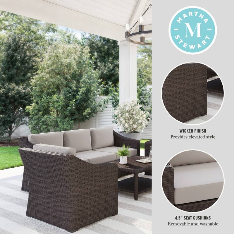 Martha Stewart 4pc Outdoor Rattan Wicker Patio Conversation Set with All-Weather Cushions - 33"W x 32"D x 29.5"H