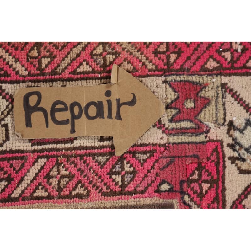 Pink & Brown Meshkin Persian Vintage Runner Rug Handmade Wool Carpet - 4'5"x 10'2"