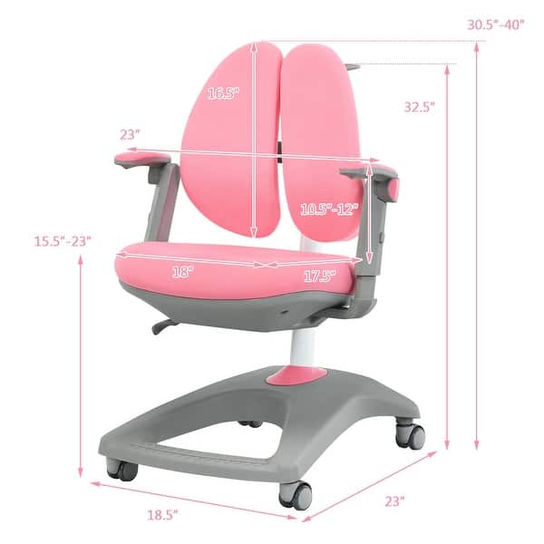 dimension image slide 2 of 3, Gymax Kids Desk Study Chair Adjustable Height Depth w/ Sit-Brake - See Details