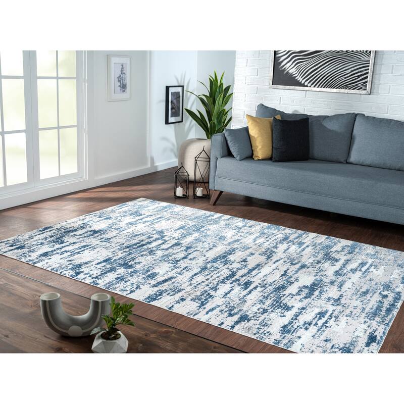 Washable Nautical Navy Blue Woven Area Rug 48"×72" Bed Bath