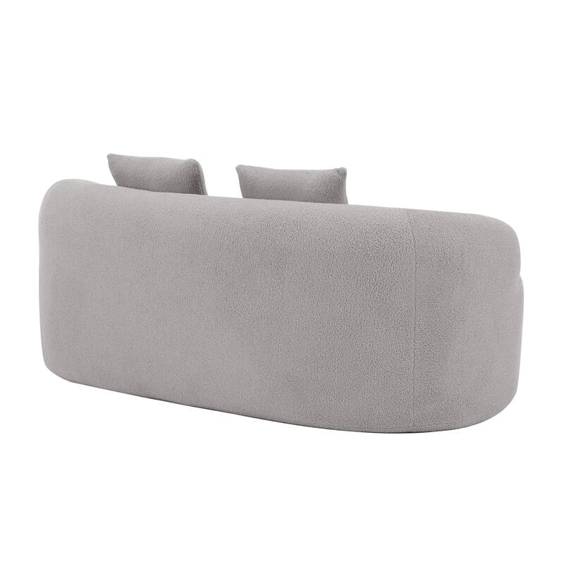Roomfitters White Curved Loveseat Sofa with Round Armrest, Compression Couch with 2 Pillows for Living Room & Bedroom