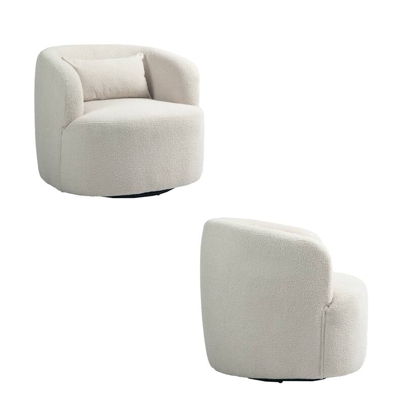 Modern Accent Chair Boucle Swivel Barrel Chair Set of 2