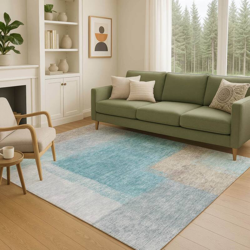 Machine Washable Indoor/ Outdoor Solid Contemporary Chantille Rug