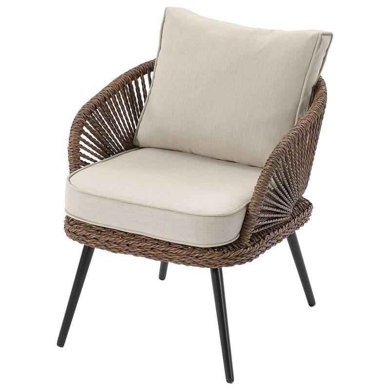 4-Person Outdoor Wicker Patio Conversation Seating Set with Coffee Table, Weather-Resistant Cushions