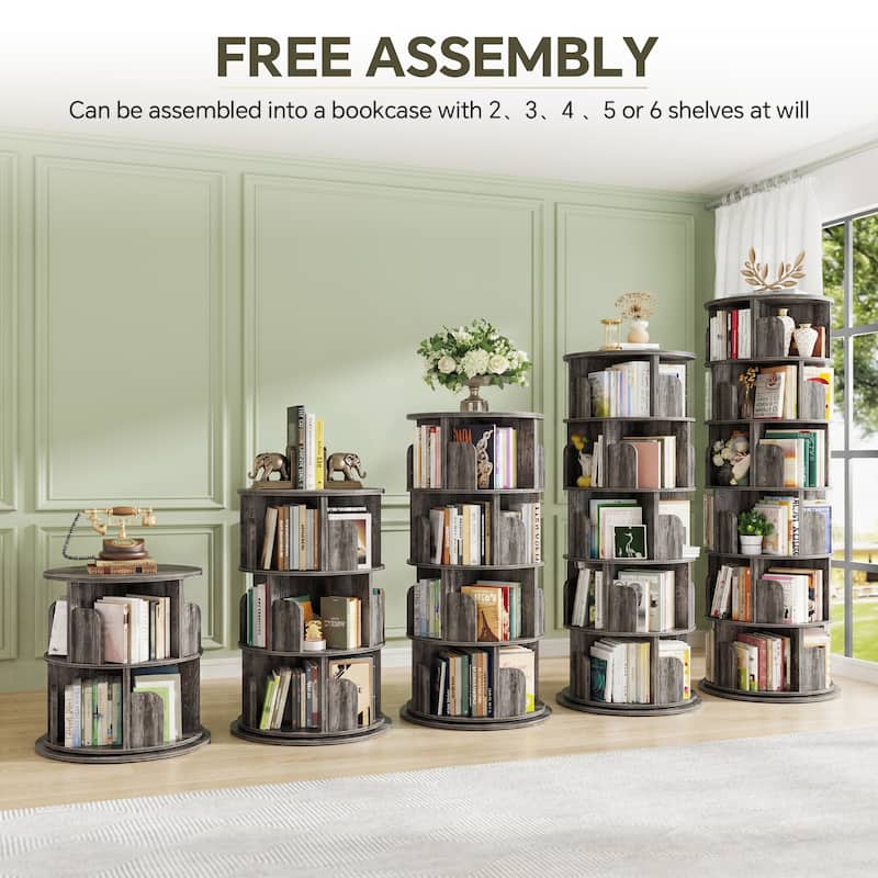 4/5/6 Tiers Round Rotating Bookcase, Revolving Floor Standing Bookshelf Corner Organizer Display