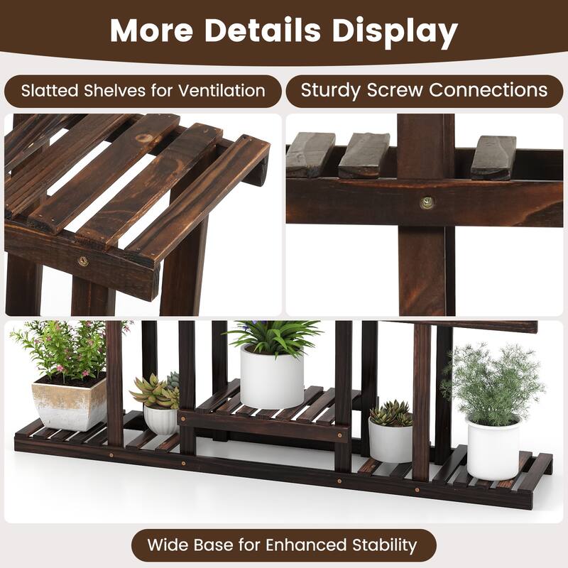 Gymax Indoor Outdoor Wood Plant St& High Low Ladder Flower Rack for