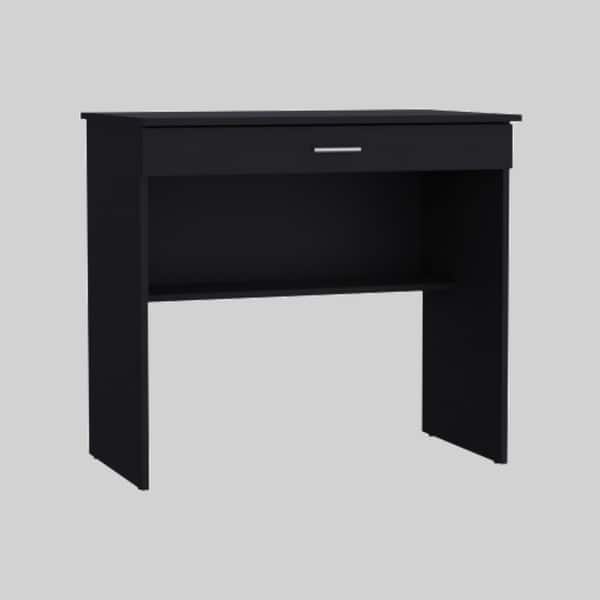 slide 1 of 1, Sleek Writing Desk with Compact Design, Storage Drawer, and Extra Shelf for Books or Decor Black