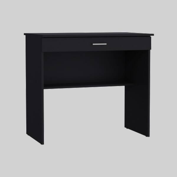 slide 1 of 1, Writing Desk with Lower Shelf and Drawer, Space-Saving Design for Modern Office Workstations Black