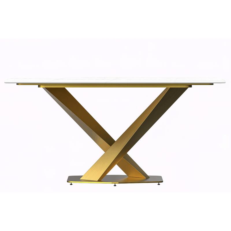 Voren Dining Table with Rectangular Top and Stainless Steel Base