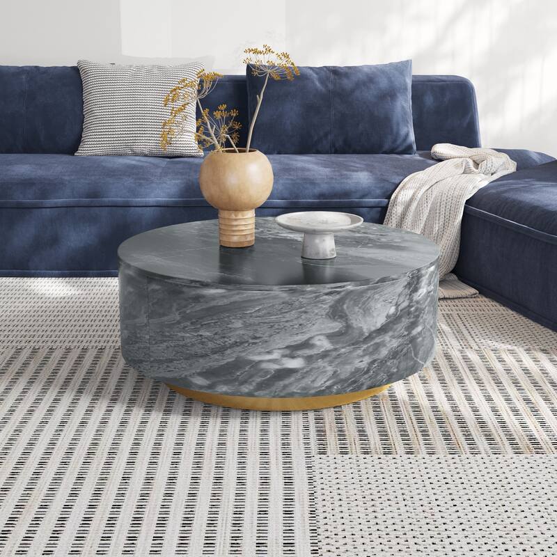 Modern Round Coffee Table with 2 large Drawers