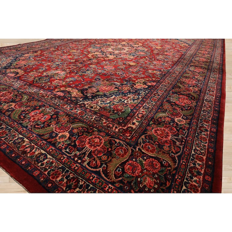10'4''x15'5'' Hand Knotted Wool Red Taabriz Medallion Traditional Vintage Rug - 10' 4'' x 15' 5''