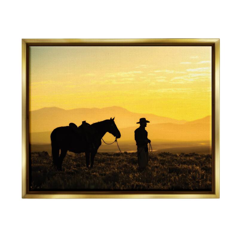 Stupell Cowboy Sunset Landscape Framed Floater Canvas Wall Art Design by PBurchettePhoto