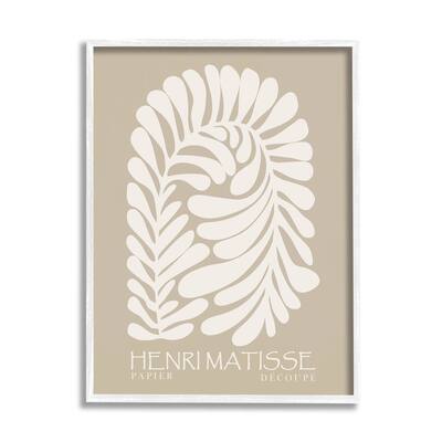 Stupell Neutral Tones Botanical Leaf Pattern Matisse Text Framed Wall Art - Tan