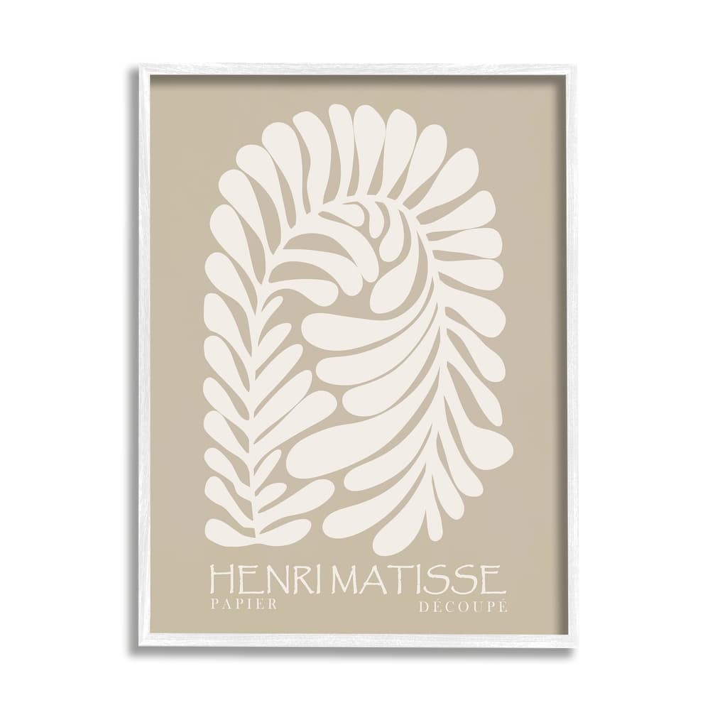 Stupell Neutral Tones Botanical Leaf Pattern Matisse Text Framed Wall Art - Tan