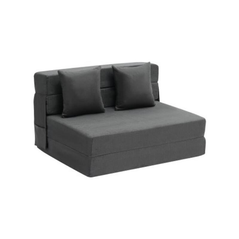 Dark Grey Twin Foam Fabric Folding Sofa Bed with Pillows and Washable Cover - 76.77” L x 39.57” W x 5.91” H - Dark Grey