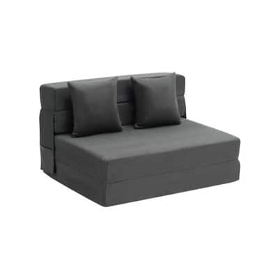 Dark Grey Twin Foam Fabric Folding Sofa Bed with Pillows and Washable Cover - 76.77” L x 39.57” W x 5.91” H
