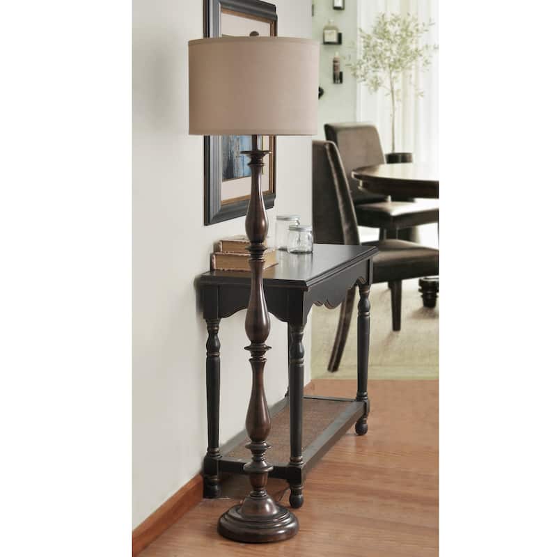 StyleCraft Charlton Bronze Floor Lamp - Taupe Hardback Silk Shade