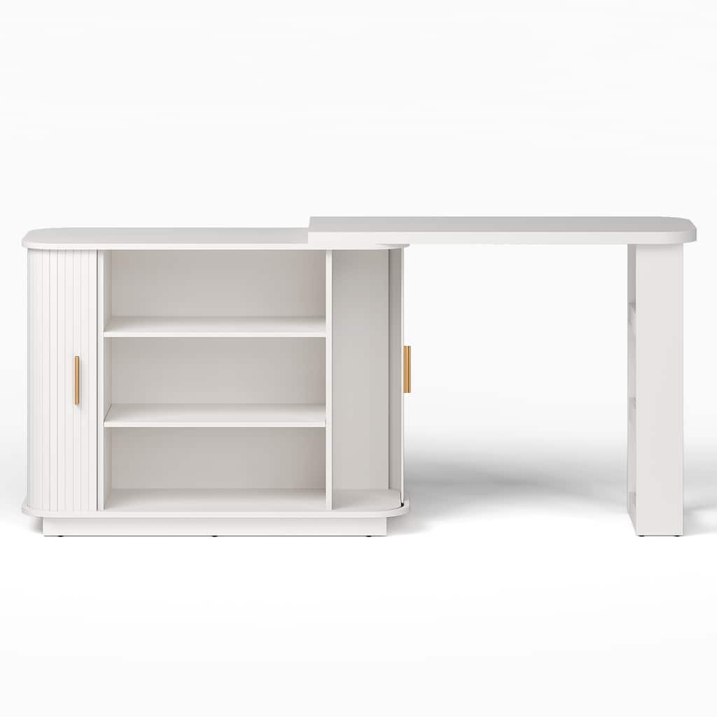 Extendable L-Shaped Vanity Table with Roller Shutter