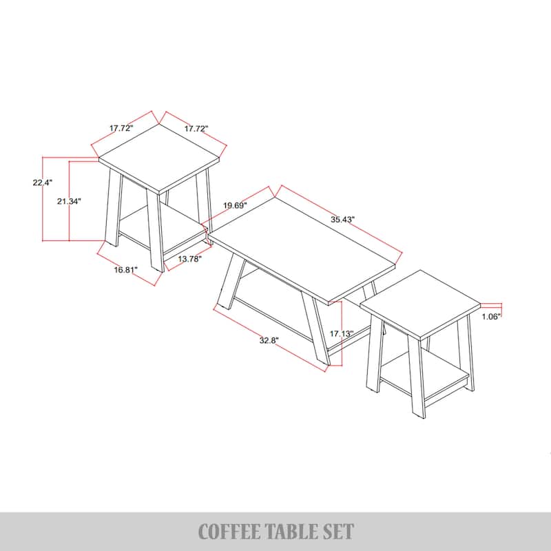 CraftPorch 3-Pieces Coffee Table Set